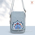 Bolsa crossbody com aba estilo linho Mei Yi Arts Peacock Print